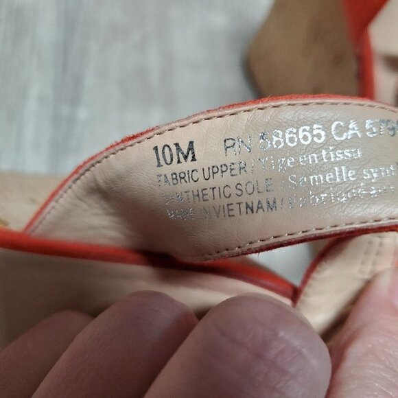 BP Women's Faux Suede Ankle Strap Orange Cork Wedge Heels Open Toe Shoes Sz 10M - Picture 9 of 16